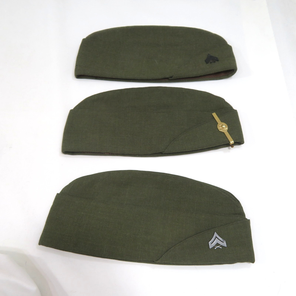 Lot of 3 USMC Military Garrison Caps/Hats 1977 1 Gold 2 Black Pins Sz 6 7/8